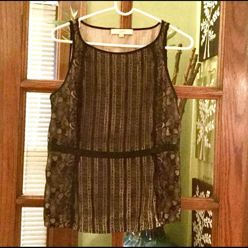 ANN TAYLOR cream and black laced camisole